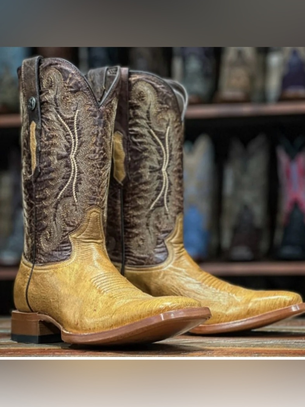 Tanner Mark Men’s Ostrich Print Western Boot Broad Square Toe  Size 11